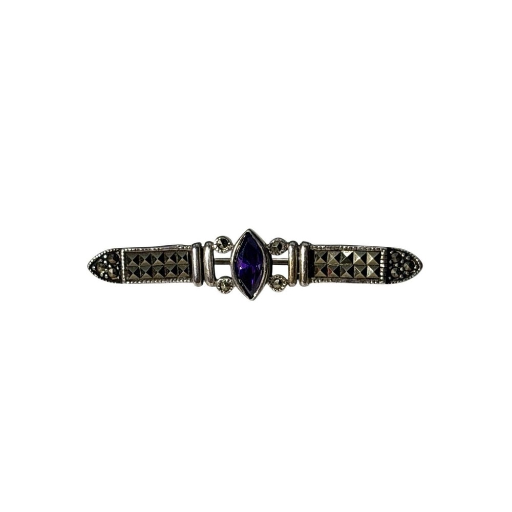 Vintage Signed Charles Winston Sterling Silver 925 Amethyst Marcasite Brooch Pin